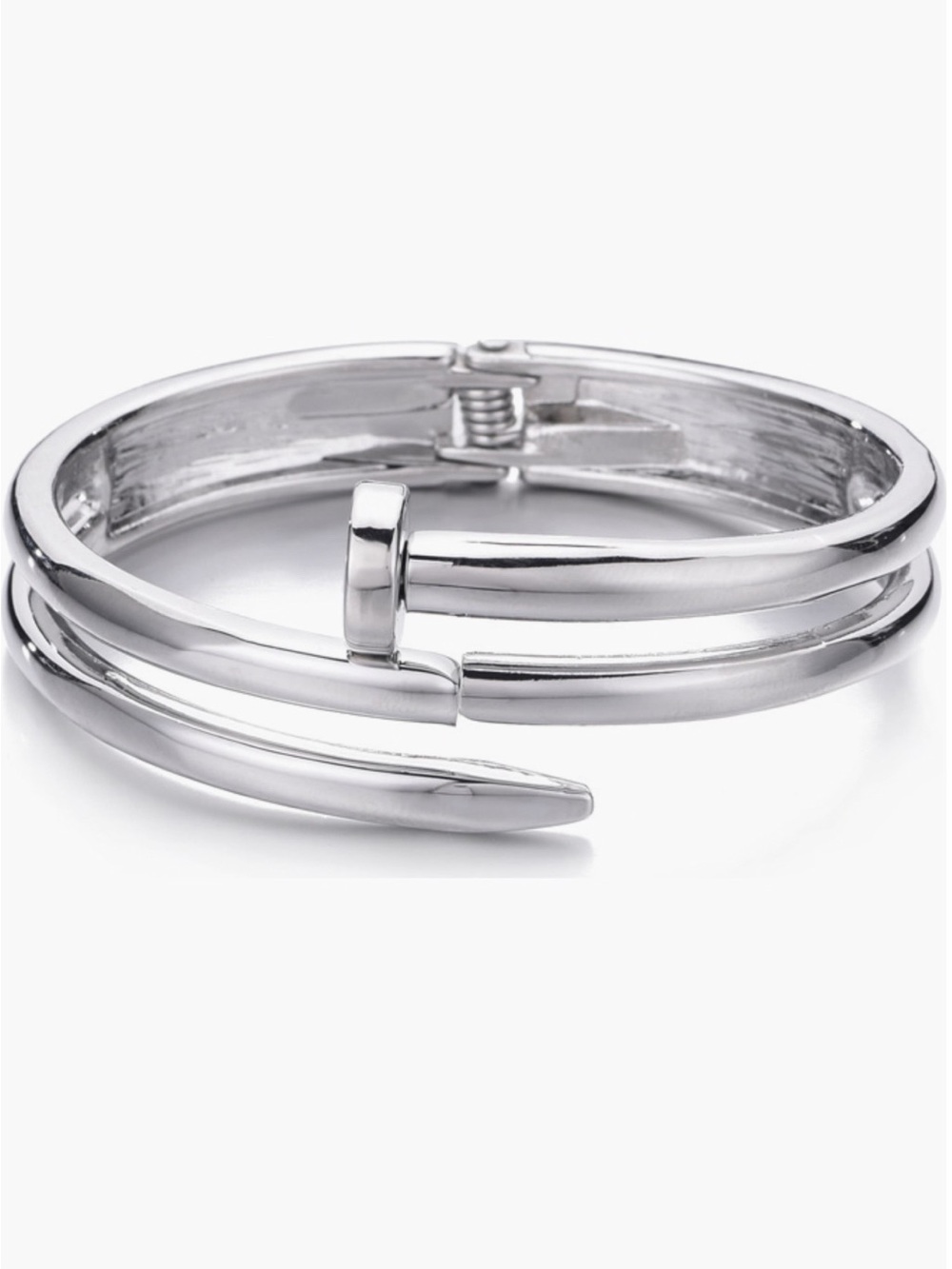 Contemporary Silver Nail-Style Hinged Bangle Bracelet